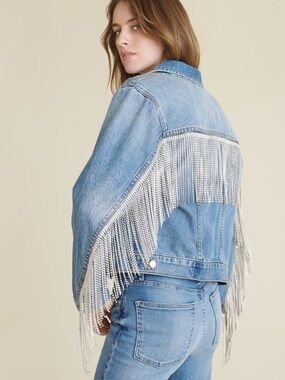 Veronica Beard Kinley Rhinestone Fringe Denim Jacket
